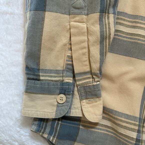 Lemon Grass Beige Blue Plaid 100% Cotton Shirt Size L Retro Grunge Western - Picture 5 of 6